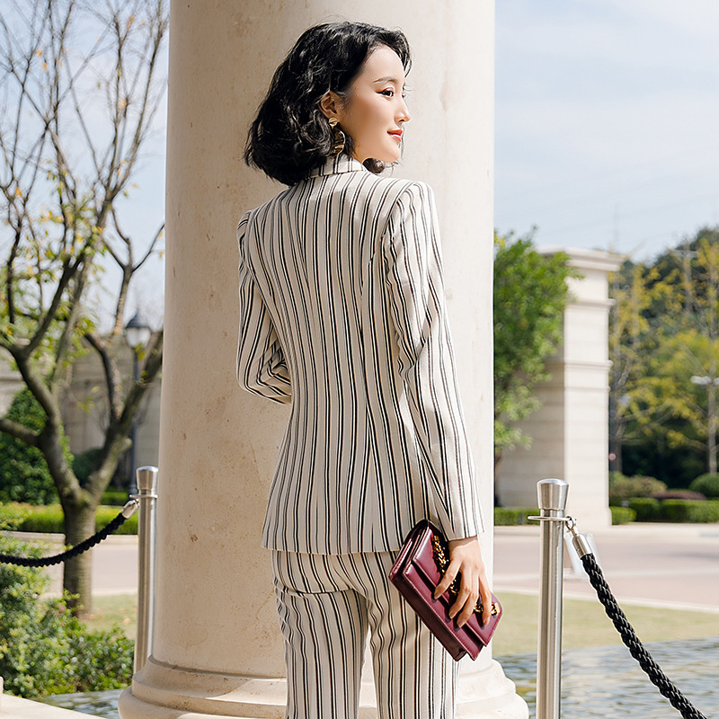 2020 new professional pants suit feminine High quality striped women's blazer Elegant career interview clothing female overalls T200818