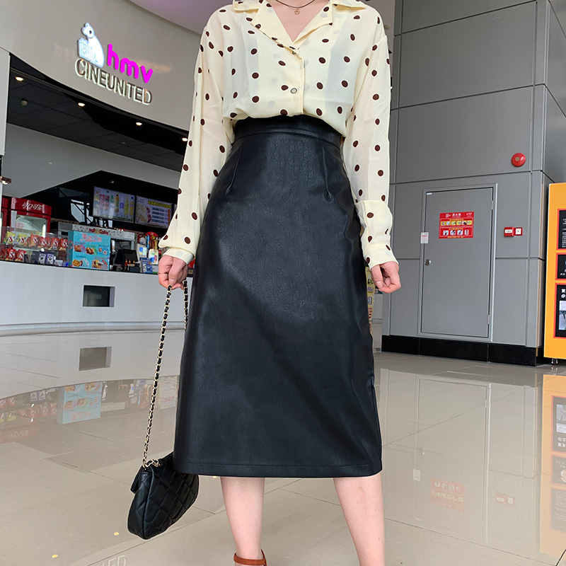 HELIAR PU Leather Solid Split High Waist Straight Highstreet Spring Midi Skirts Women T200324