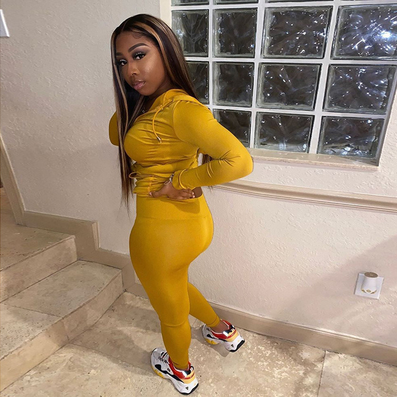 Simenual Casual Sporty Hooded Zipper Women Matching Set Long Sleeve Fashion Workout Tracksuits Skinny Top And Pants Co-ord Sets 201104