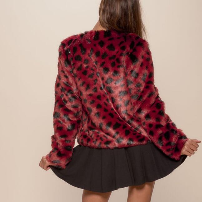 New Short Red Spots Girls Leopard Print Jacket Winter Party Outfit Cheap Stock