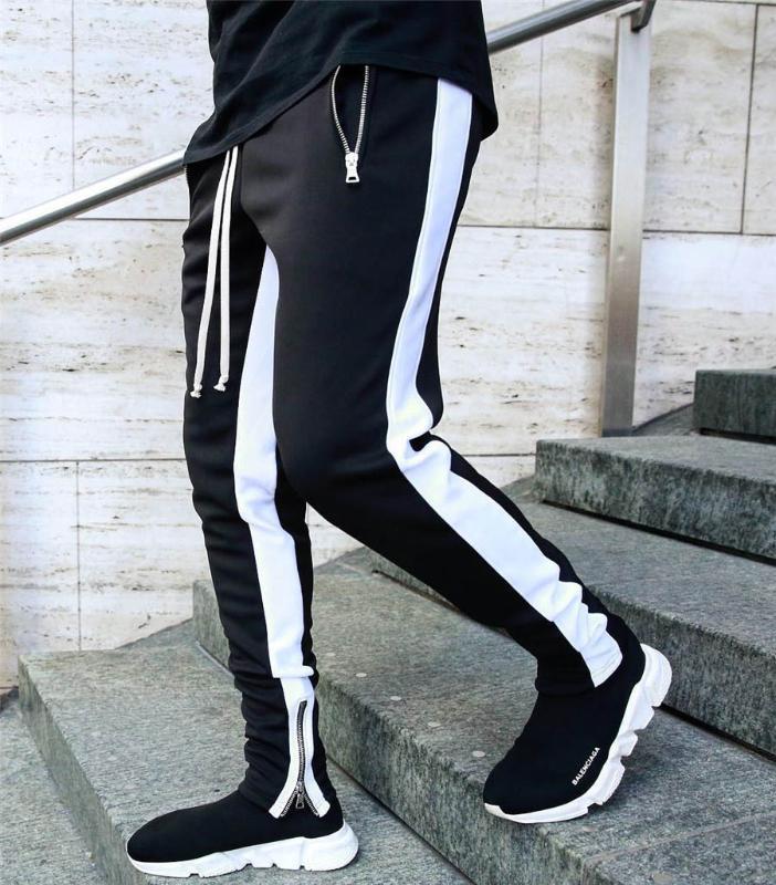 Running Pants Zipper Pocket Striped Sport Jogging Men Joggers Sports Tights Trousers Gym Training Men Clothing
