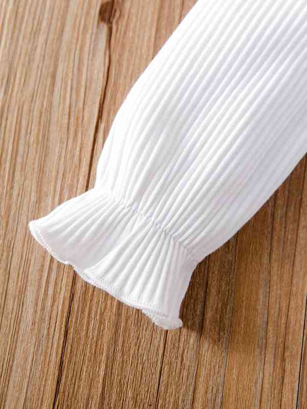 Baby Ribbed Knit Flounce Sleeve Top & Ruffle Trim Pinafore Skirt SHE