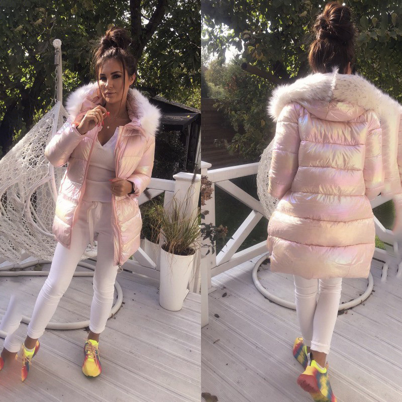Women Gradient Coats Jackets Winter Casual Broadcloth Hooded Thick Cotton Padded Parka Womens Zipper Coat Fashion Clothing 201110