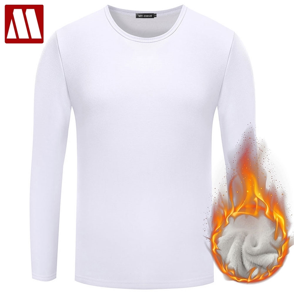Men Casual Cotton T shirt Fashion Slim Fit Thermal Underwear Long Sleeve Solid T-Shirts Mens Winter Fleece T-shirt Male Tee 201203