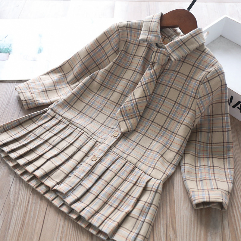 Girl's Two - Piece Tie Knit Two-color Tank Top Check Skirt Set Kids Clothes Girls Girls Boutique Outfits girls outfitsX1019