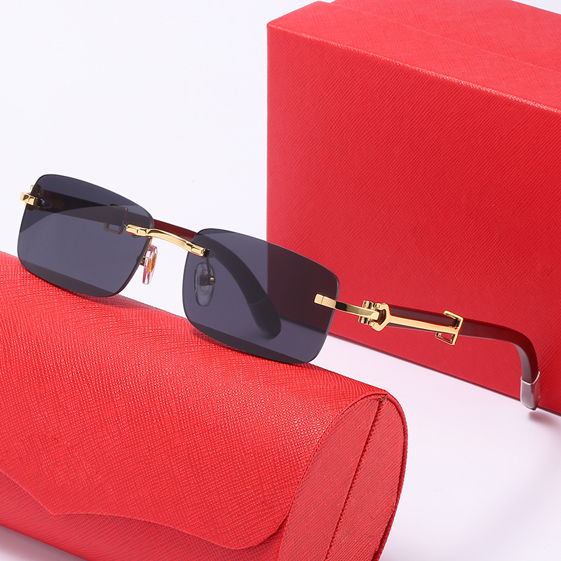 Designer Sunglasses Mens Womens Polarized uv Protection Eyeglasses Square Rimless Gold Alloy Goggle Buffalo Horn Sunglasses For Women Sunglass Sunshade Eyeglass