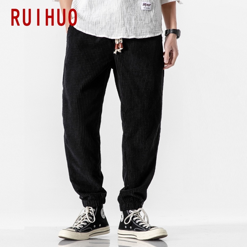 RUIHUO Autumn Corduroy Harem Pants Men Joggers Men's Pants Korean Streetwear Men's Casual Pants Hip Hop Tracksuit M-5XL 201112