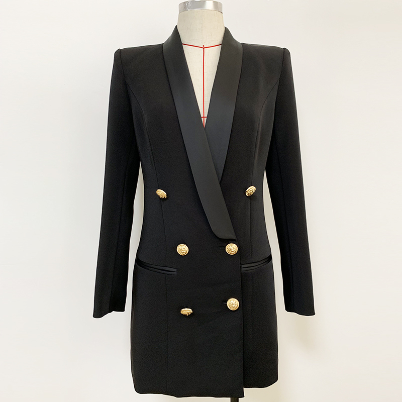 EXCELLENT QUALITY Baroque Blazer for women Shawl Collar Lion Buttons Double Breasted Long Blazer 201201