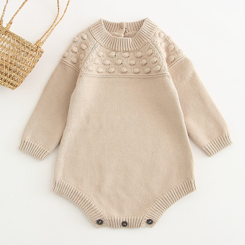 Autumn Winter born Girls Jumpsuits Clothes Baby Wave Point Rompers Knitted Long Sleeve Children 210429