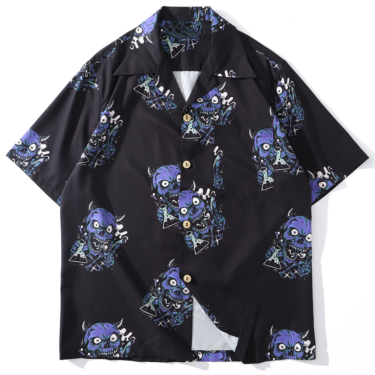 2021 New Hip Hop Skull Demon Printed Shirts Men Summer Tops Oversized Streetwear Short Sleeve Hawaii Loose Shirt Y5lf, Black
2021 New Hip Hop Skull Demon Printed Shirts Men Summer Tops Oversized Streetwear Short Sleeve Hawaii Loose Shirt Y5lf, Black