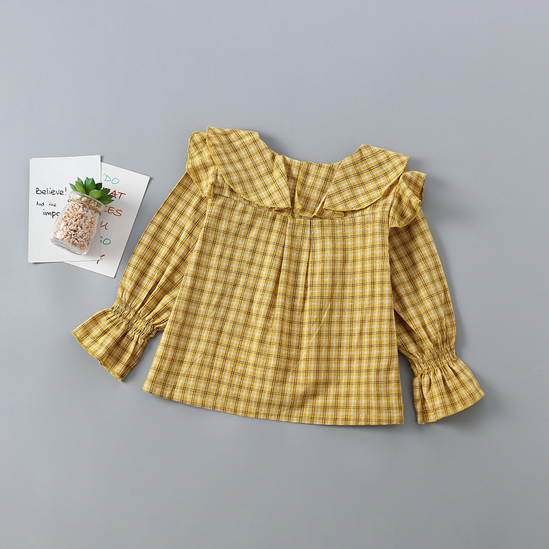 New Arrivel Girls Clothes Yellow And Green Grid Shirt + Denim Skirt 2pcs Suit Girl Clothing Set Autumn Children School ClothesX1019
