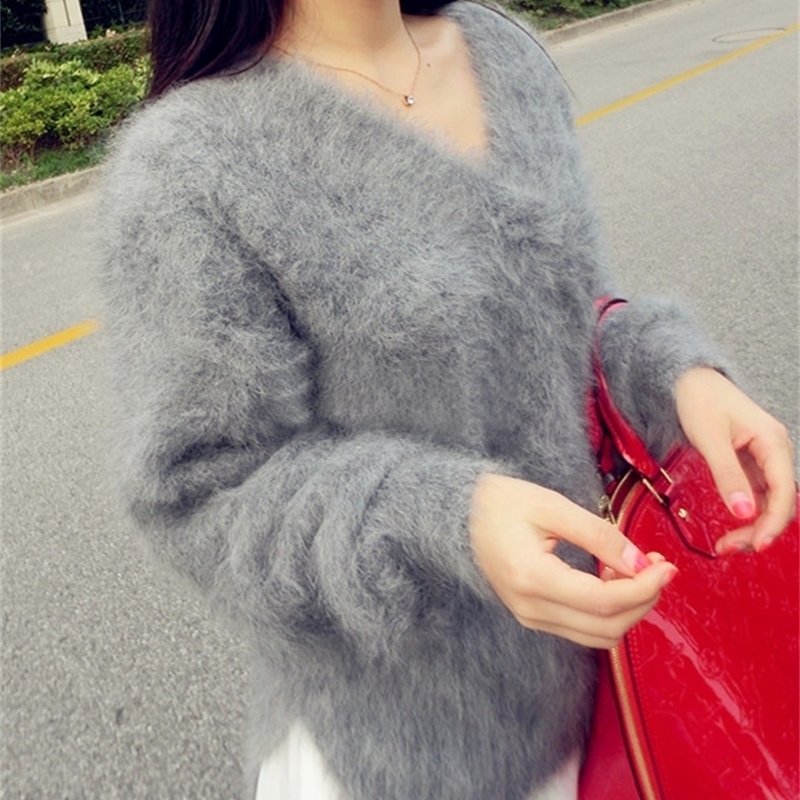 genuine mink cashmere sweater women cashmere coat pure mink Customized size and color v neck sweater wsr296 201201