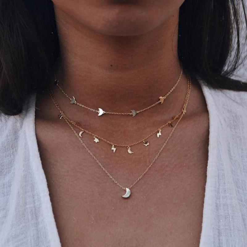 Fashion Choker Necklace Star and Moon Handmade Layered Pendant Necklace for Women Girls
Fashion Choker Necklace Star and Moon Handmade Layered Pendant Necklace for Women Girls