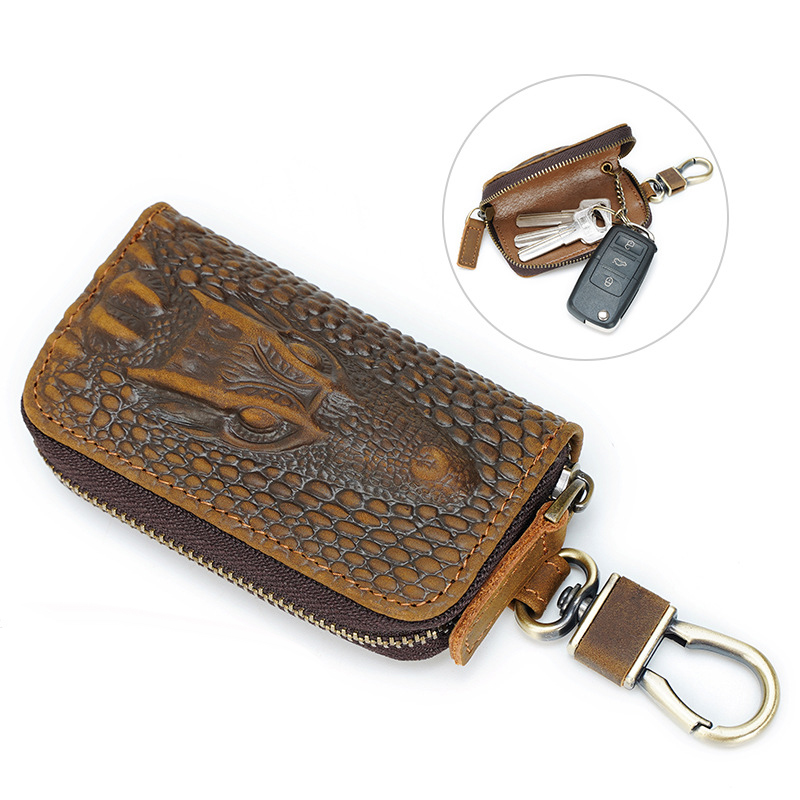 Fashion Leather Car Key Bag Unisex Zipper Keys Housekeeper Cow Split Leather Key Organizer Case Wallet