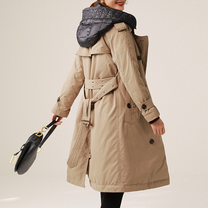 90% White Duck Down Jackets And Coat With Hooded For WInter Down Jacket Hooded Double Breasted Casual Long Trench Parka 201019