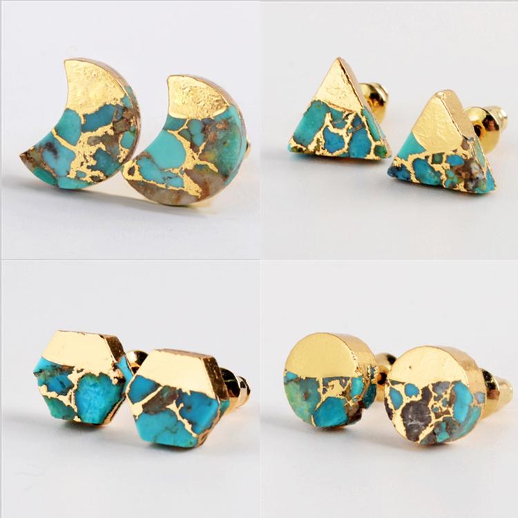 Stud 1Pair Gold Color Turquoises Moon Studs Earrings Triangle Round Natural Stone Veins For Women Korean G1989
Stud 1Pair Gold Color Turquoises Moon Studs Earrings Triangle Round Natural Stone Veins For Women Korean G1989