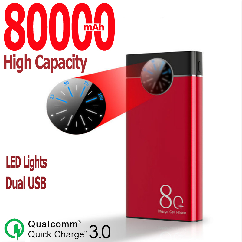 Power Bank Large Capacity 80000mah Quick Charge Dual USB LED Lights Portable Fast Charging Powerbank for iPhone Xiaomi Samsung Free
Power Bank Large Capacity 80000mah Quick Charge Dual USB LED Lights Portable Fast Charging Powerbank for iPhone Xiaomi Samsung Free