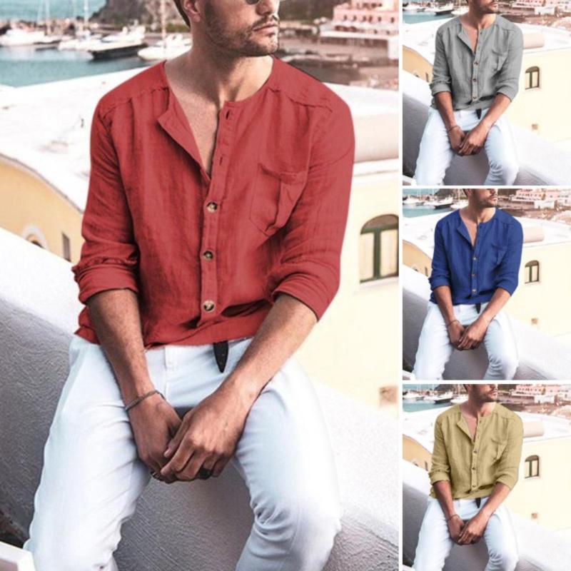 Men Solid Color Button Down Long Sleeve Cotton Linen Loose Shirt Blouse Top, Apricot
Men Solid Color Button Down Long Sleeve Cotton Linen Loose Shirt Blouse Top, Apricot