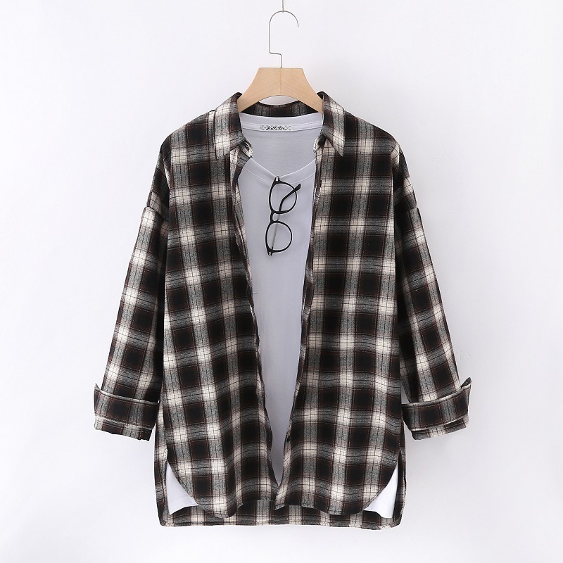 Women Plaid Shirts Japanese style loose Spring Long Sleeve Blouses Flannel Plaid Shirt Casual Female Plus Size Blouse Tops Shir T200321