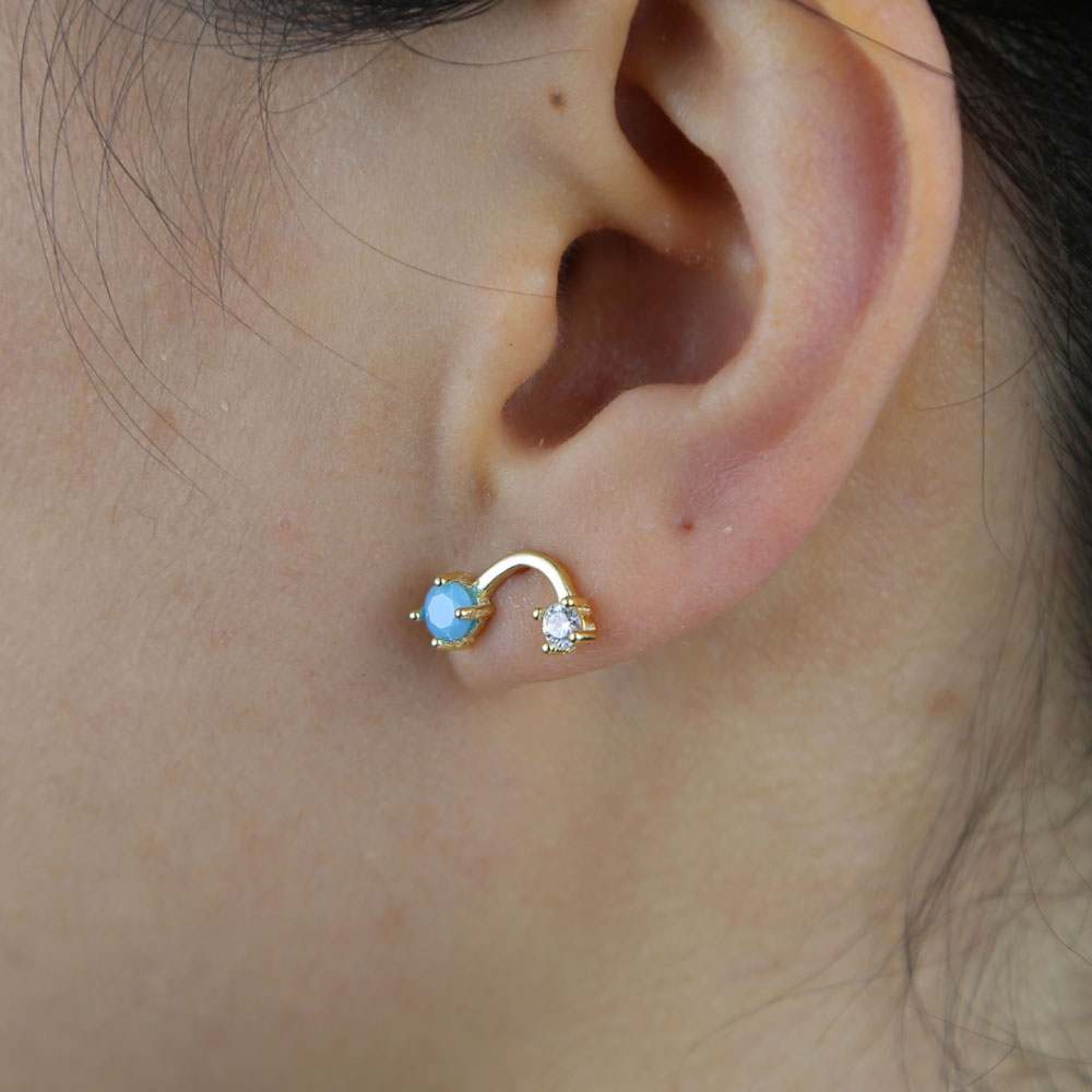 Fashion 925 sterling silver wave shape stud earring Jewelry Cute mini Stud Earrings with turquoise paved for Women ear Earring