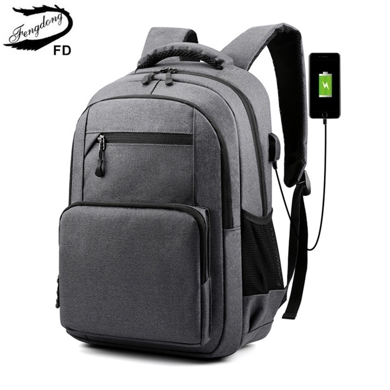 Fengdong waterproof school backpack for teenagers boy usb charge bagpack male bags college student backpack for school book bag LJ201029