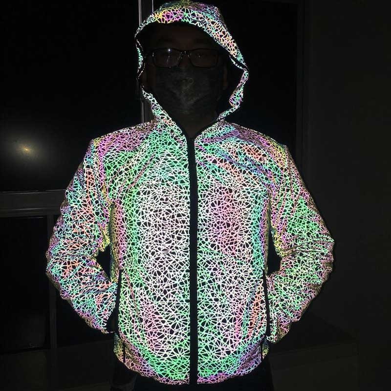 KIOVNO Men's Colorful Reflective Night Jackets Coats Hip Hop Light Reflective Jackets Outwear For Male Clothing T200502