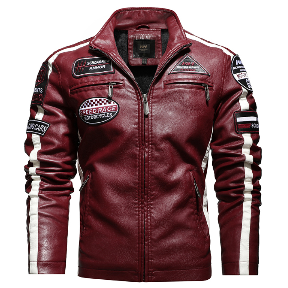 Winter Men Jacket Leather Men Motorcycle Jacket Embroidery Bomber Jacket Slim Fit Coat Biker Coat Fashion Zipper Coat Male 201120
