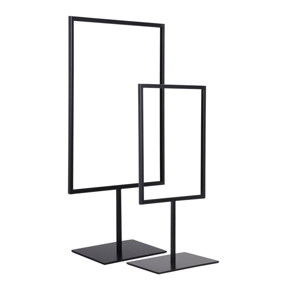 Iron Advertising Poster Label Stand A4 Black White Double-size Display Holder Countertop Banner Rack