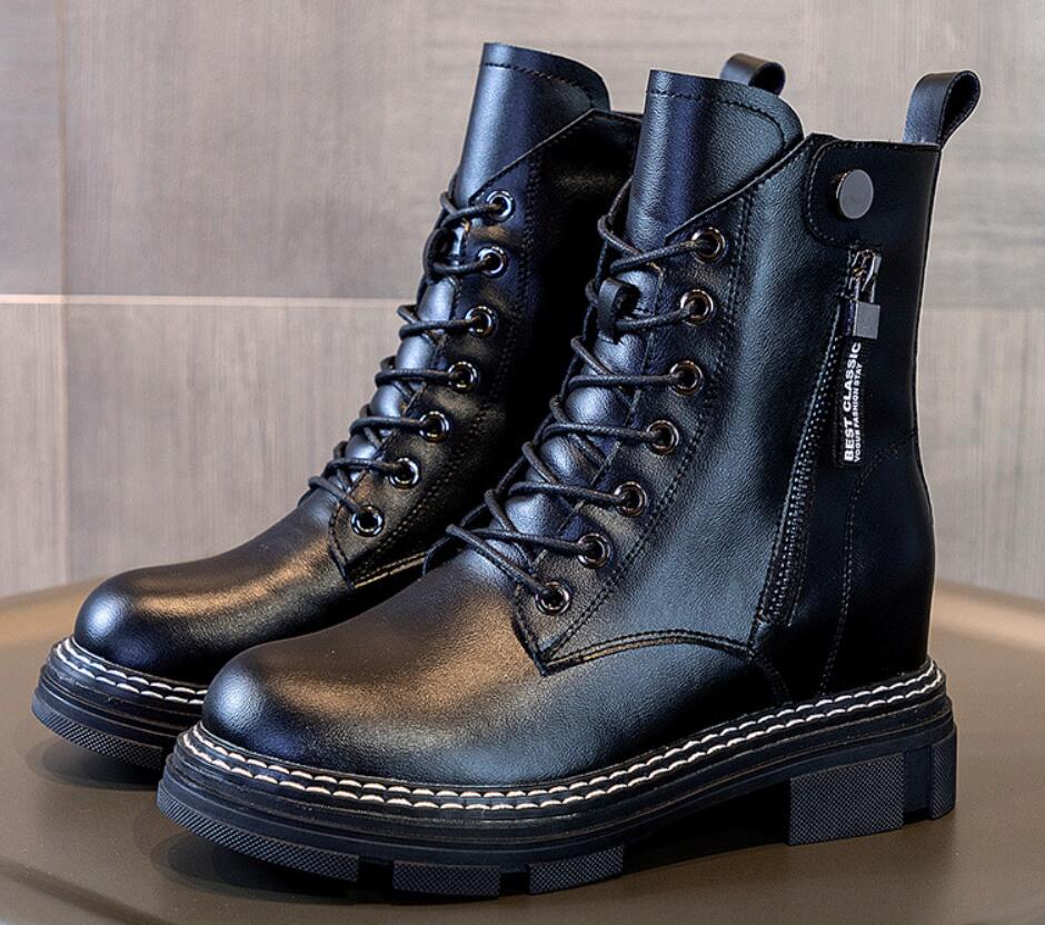 Leather Martins platform boots Shoes for Women Korean version of double side zipper inside lift slimming boots9