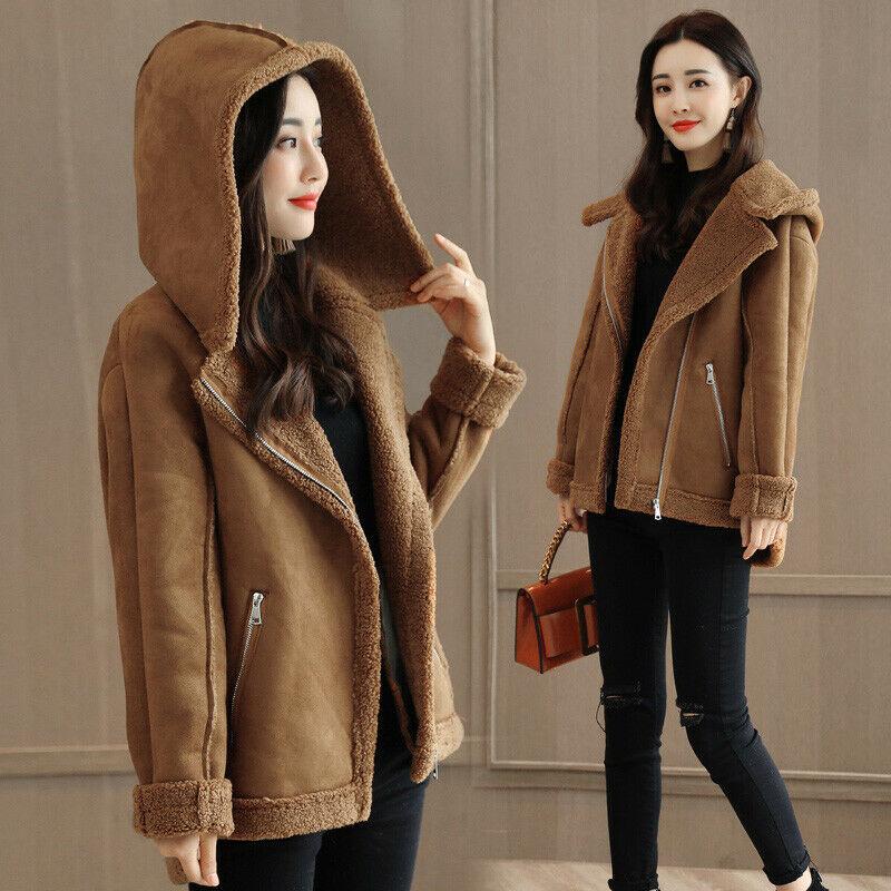 Winter Ladies Wool Fur Lined Suede Coat Hooded Thick Warm Motorcycle Jacket C14, Gray
Winter Ladies Wool Fur Lined Suede Coat Hooded Thick Warm Motorcycle Jacket C14, Gray