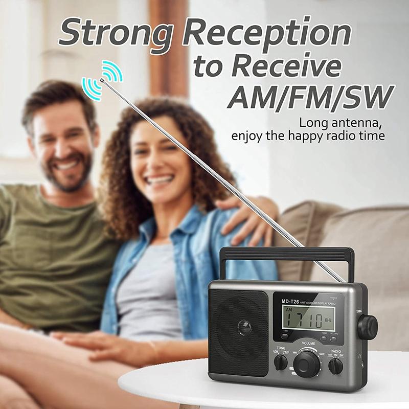 Radio Shortwave Radio,AM FM Transistor With Reception,Time Setting,Big Speaker,Earphone Jack For Gift,Elder,Home