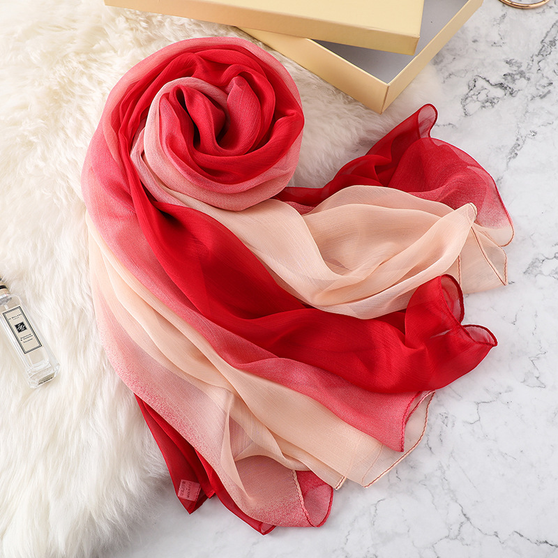 New Spring Solid Silk Scarf For Women/Ladies Gradient Long Soft Bandana Wraps and Shawls Plus Sizes Beach Female Foulard Y201007