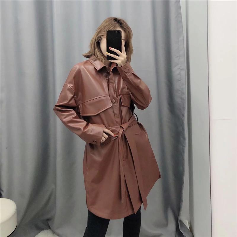 Autumn Mid-length Vintage Chic Pocket Fake PU Leather jacket With belt Women's Loose Plus size Biker Leather jacket Abrigo mujer, Black
Autumn Mid-length Vintage Chic Pocket Fake PU Leather jacket With belt Women's Loose Plus size Biker Leather jacket Abrigo mujer, Black