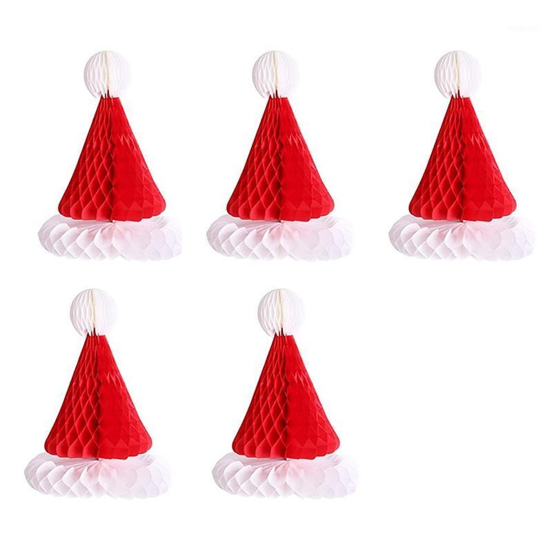 5PCS 30cm Honeycomb Santa Hat Christmas Table Decoration1