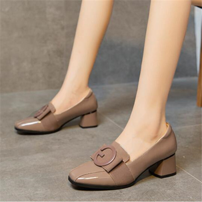Spring Autumn Women Pumps Patent Leather Dress Shoes Square Toe High Heels Boat Shoes Square Toe Ladies Shoe Zapatos Muje