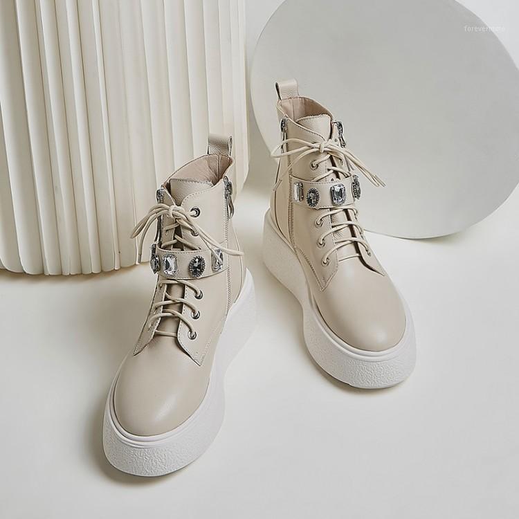 MLJUESE 2020 women ankle boots cow leather black color lace up crystal winter short plush round toe women riding boots1, Beige
MLJUESE 2020 women ankle boots cow leather black color lace up crystal winter short plush round toe women riding boots1, Beige