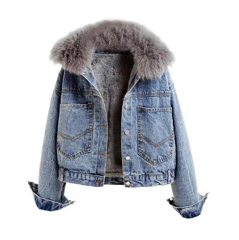 Winter new Korean version of Hong Kong Style loose and plush wool collar Denim Jacket Women's jacket cotton padded jacket, Blue
Winter new Korean version of Hong Kong Style loose and plush wool collar Denim Jacket Women's jacket cotton padded jacket, Blue