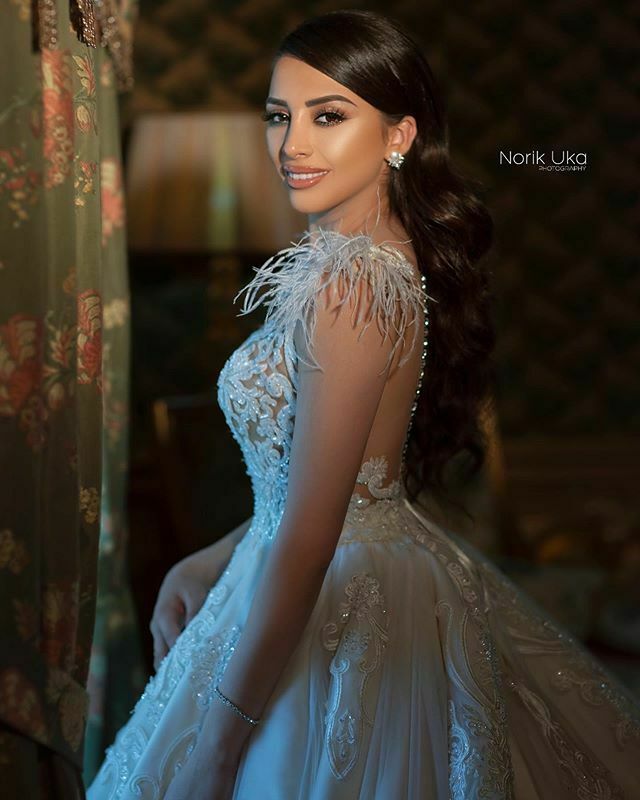 Feather Wedding Dresses Bridal Gowns Lace Country Appliqued Beads Sheer Jewel Neck cathedral train Wedding Dress Robe De Mariee