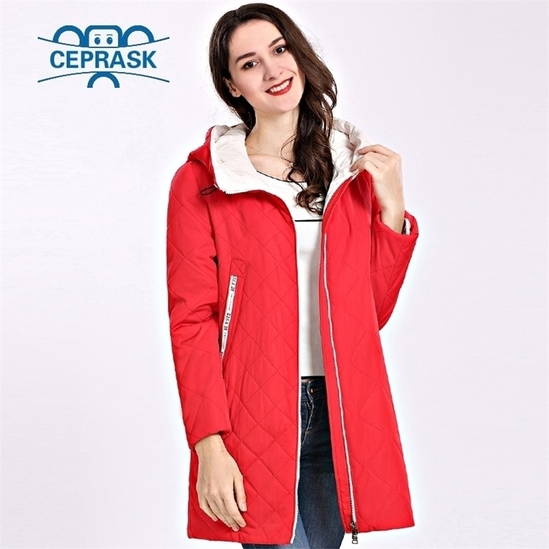 Spring Autum Women's Parka Coat Thin Women Jackets Long Plus Size Hooded High Quality Warm Cotton Coats CEPRASK New Padded 201201