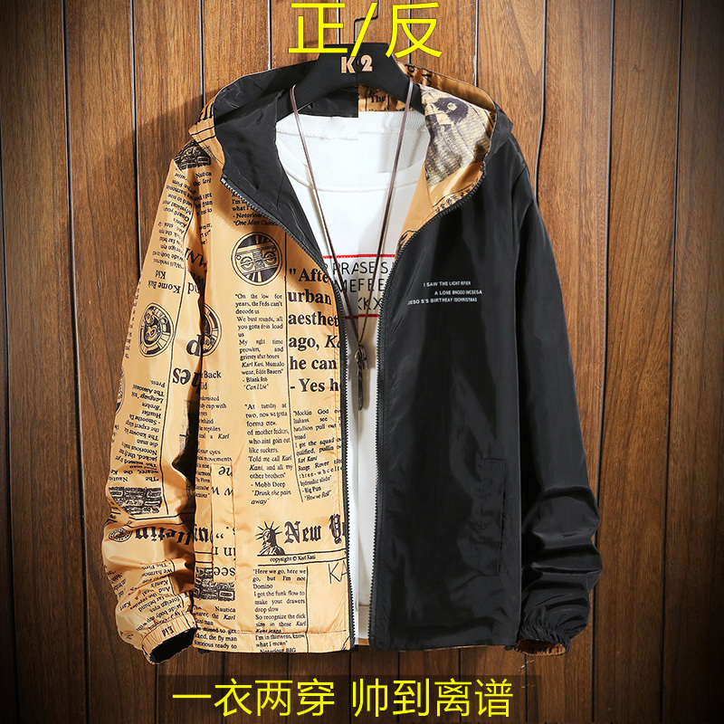 Spring Autumn Thin Windbreaker Jacket Mens Reversible Letter print street couple Jacket Coat Young Male Hooded bomber Outwear T200117