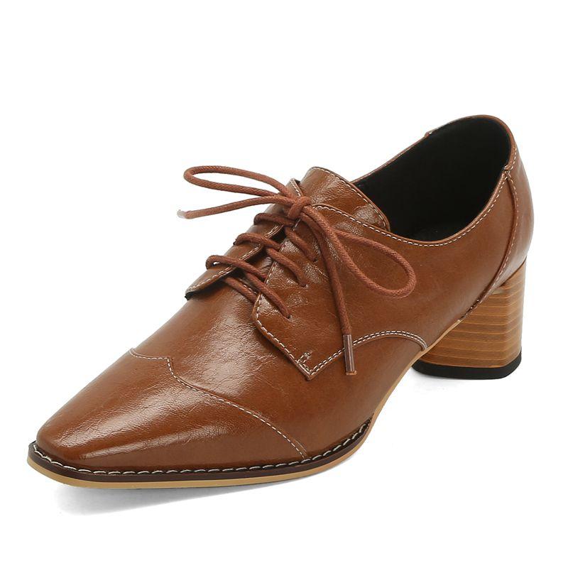 Dress Shoes COOLULU 2021 Women Oxford Snake Print Lace Up Pumps Stacked Mid Heel Square Toe Casual Ladies Size 34-43