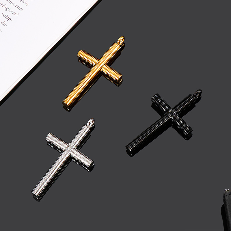Silver/ gold/ black Fashion women mens Gifts 31*51mm size pendant hip-hop stainless steel necklace Religious believer spiral cross pendant
