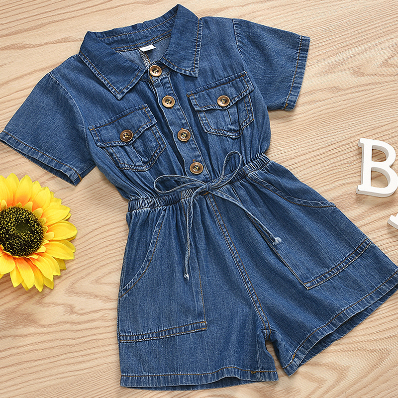 Humor Bear 2020 Girls Summer Clothiing Casual Children Clothing Jumpsuit Denim Cotton Kids Short Sleeve Shorts Toddler ClothesX1019
