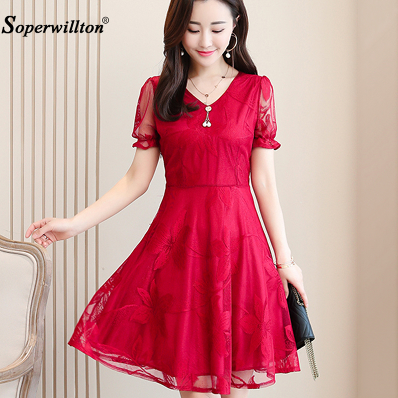 Elegant Cocktail Party Women Dress ShortLong Sleeve Summer Dress Lace Vintage Short Dresses Ladies vestidos Large Size 5XL T200416