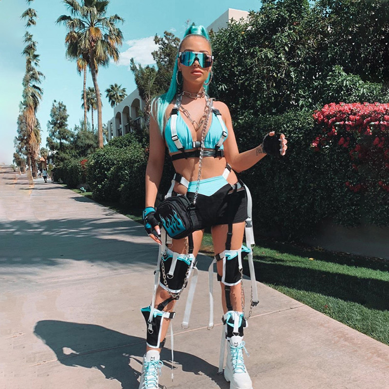 Short And Cropped Set Festival Clothing Rave Outfit Sexy Two Piece Summer 2pcs Pink Outfits 2019 New AL1005 T200702