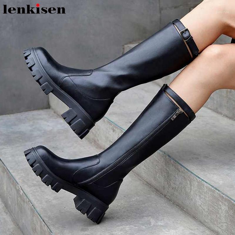 Lenkisen preppy style thick bottom knight boots genuine leather Zip belt buckle round toe winter warm maiden mid-calf boots L771, Black
Lenkisen preppy style thick bottom knight boots genuine leather Zip belt buckle round toe winter warm maiden mid-calf boots L771, Black