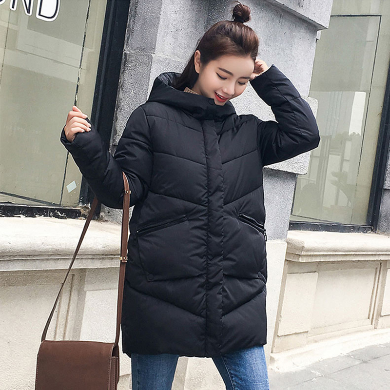 winter parka mujer Korean style long jacket women thick solid plus size loose hooded warm coat femme casual giacca donna 201110wtt