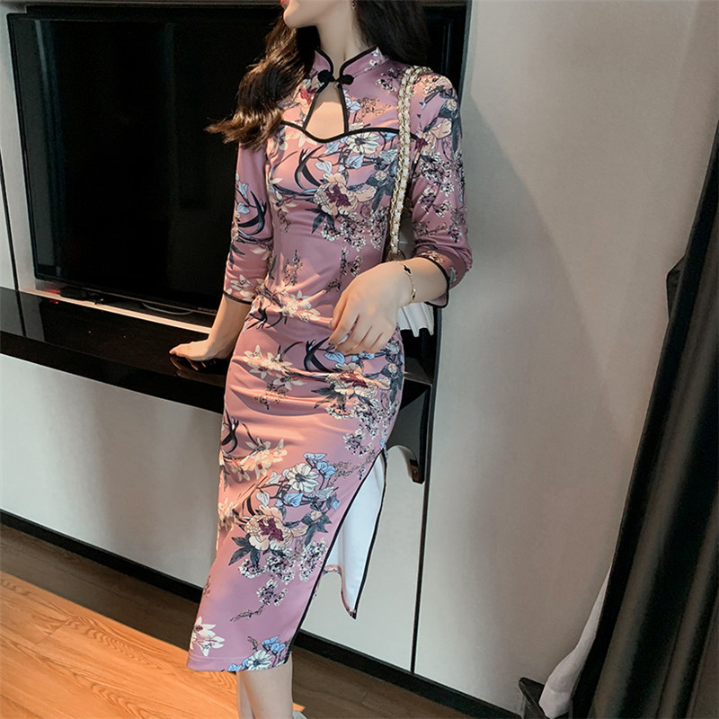 2021 New Portrait Elegant Women's 3/4 Mid-length Skinny Dress Feminine in Improved Fashion Cheongsam Midi K2KP, Fuchsia
2021 New Portrait Elegant Women's 3/4 Mid-length Skinny Dress Feminine in Improved Fashion Cheongsam Midi K2KP, Fuchsia
