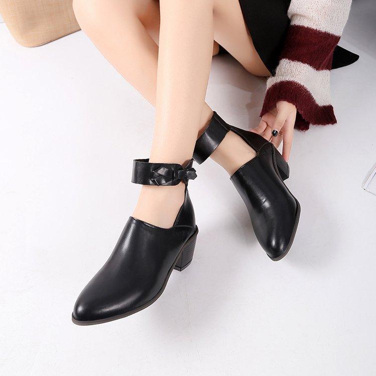 Large Women's Shoes New Spring And Autumn Bow Zipper Women's Pointed Middle Heel Thick Heel 35-43, Blue