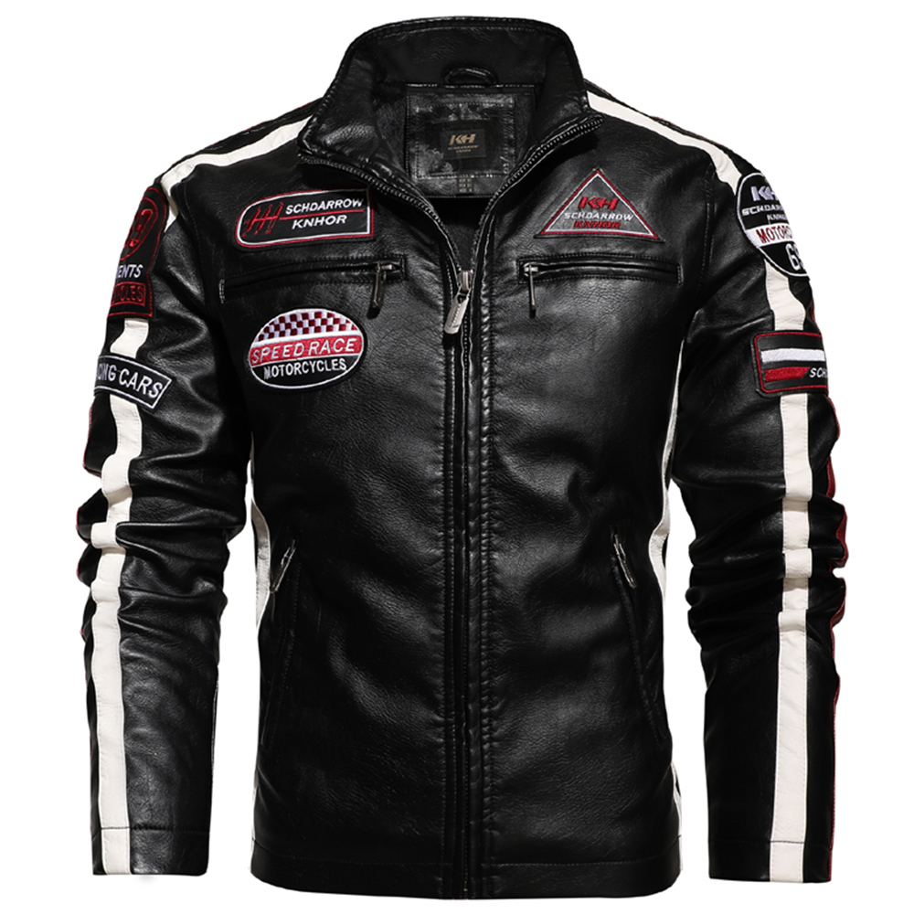 Winter Men Jacket Leather Men Motorcycle Jacket Embroidery Bomber Jacket Slim Fit Coat Biker Coat Fashion Zipper Coat Male 201120